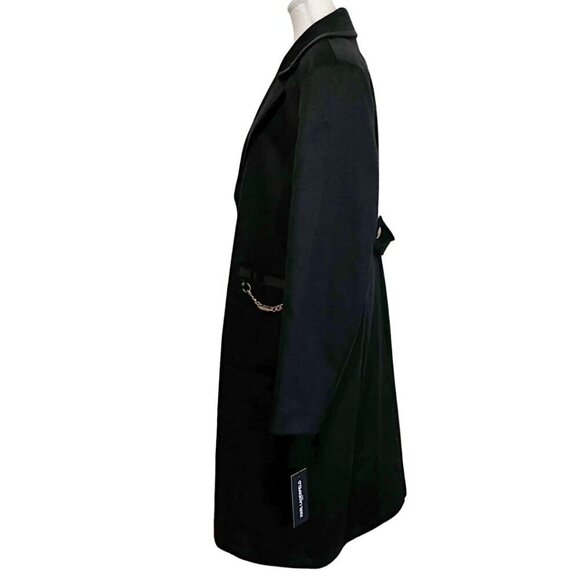 NWT KARL LAGERFELD WOMEN'S BLACK WOOL BLEND GOLDEN CHAIN TRENCH COAT- XL - Picture 2 of 16